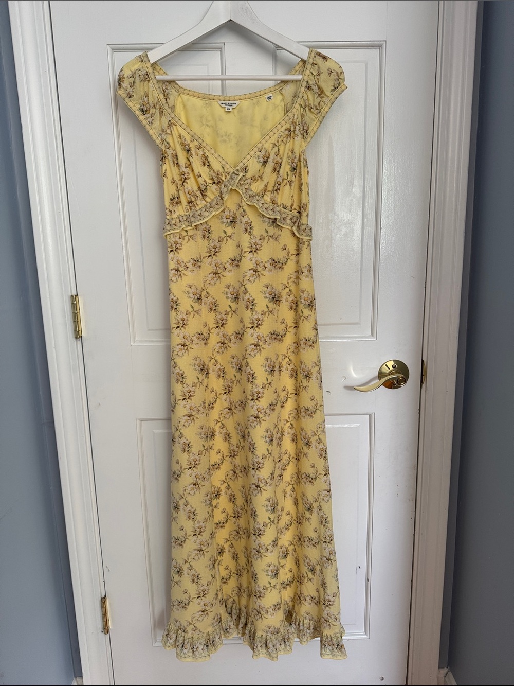 Max Studio Yellow Floral Ruffle-Trim Maxi Dress